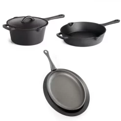 Napoleon Grill Accessory Bundle For Cast Iron Lovers, Sauce Pan With Lid, Skillet And Frying Pan