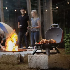 Napoleon TQ285-RD-1-A TravelQ Portable Tabletop Gas Grill, Propane -Barbecue Shop tq285 lifestyle b roll camping people food closeup 1