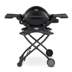 Weber Q1200 Portable Propane Gas Grill With Side Tables On Scissor Cart (WEB-Q1200-PCART)