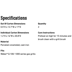 Weber Grates For Q 200/2000 Series Grills (WEB-7645) -Barbecue Shop web 7644 spec a 05 22