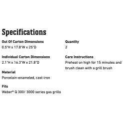 Weber Grates For Q 300/3000 Series Grills (WEB-7646) -Barbecue Shop web 7646 spec a 05 22