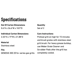 Weber Crafted Stainless Steel Grates For Genesis 300 Series Grills (WEB-7852) -Barbecue Shop web 7852 spec a 05 22